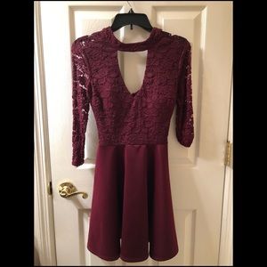 B. Darlin Long Sleeve Plunging Neck Choker Dress